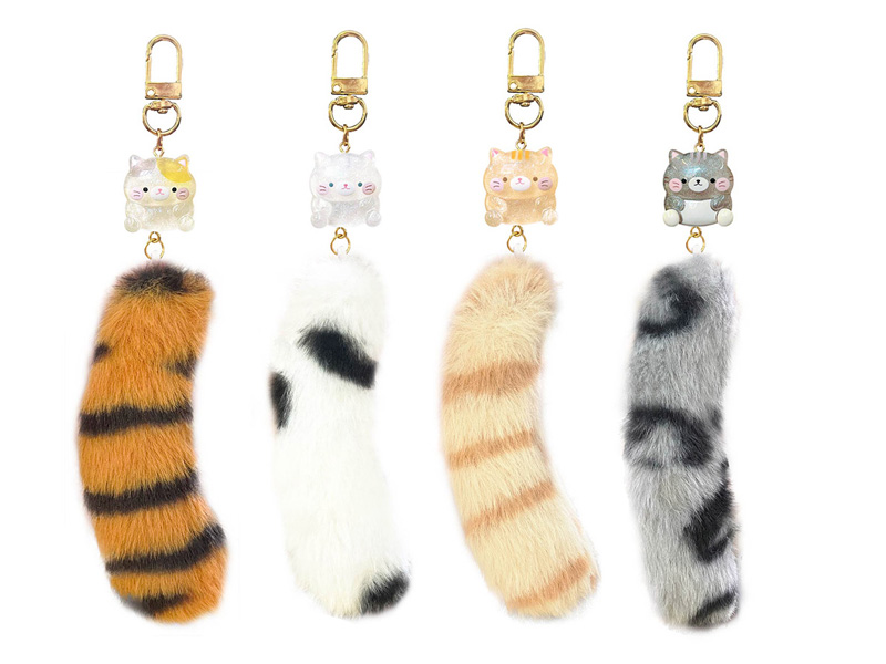 ぽちゃちゃニャンちゃんキーホルダー 柄しっぽ付|【堀商店】景品