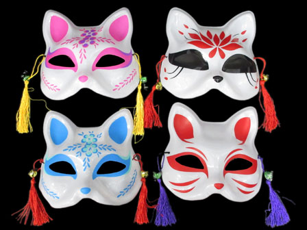 お面 鈴付きねこ面【6色アソート】|【堀商店】景品・販促品・お祭り