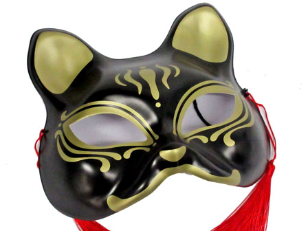 半面 猫面（弐/黒金）|【堀商店】景品・販促品・お祭り用品の激安販売