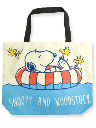 キャラ雑貨 ファスナー付bigトートバッグ スヌーピー うきわ 堀商店 景品 販促品 お祭り用品の激安販売