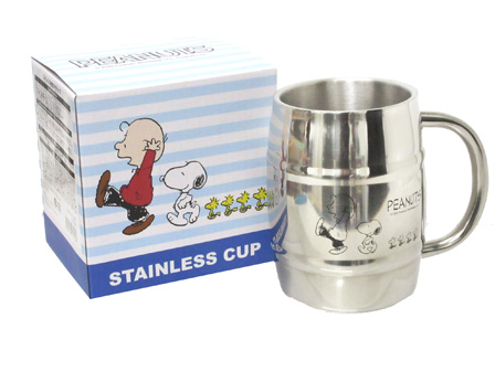 キャラ雑貨 ステンレス樽型マグカップ 27756：スヌーピー／B柄|【堀