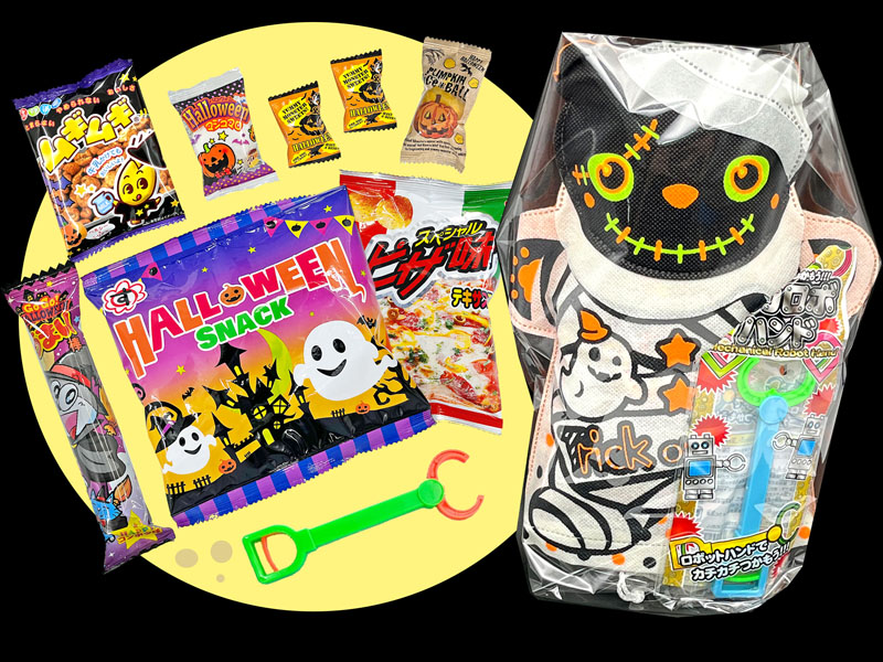 No.107 ハロウィンお菓子 黒猫ミイラパペット【軽減税率対象商品】|【堀商店】景品・販促品・お祭り用品の激安販売